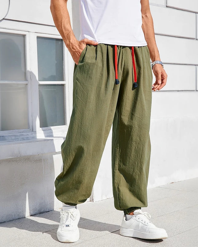 Men's Loose Fit Cotton-Linen Harem Sweatpants
