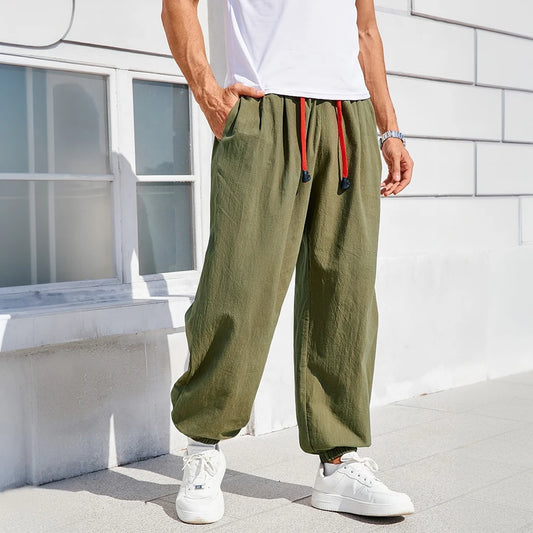 Men's Loose Fit Cotton-Linen Harem Sweatpants
