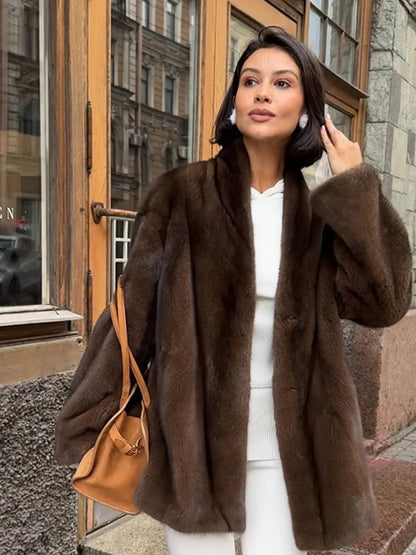 Women's Faux Fur Short Coat with Lapel Collar - Stylish Warm Outerwear for Women