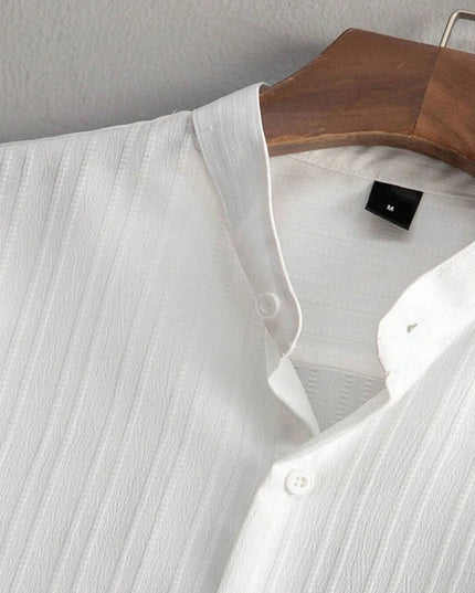 Men’s Jacquard Shirt and Drawstring-Waist Pants Set — Lightweight & Breathable