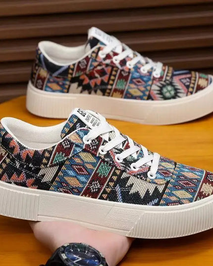 Men's Canvas Low Top Sneakers - Flat Sole, Vulcanized Style