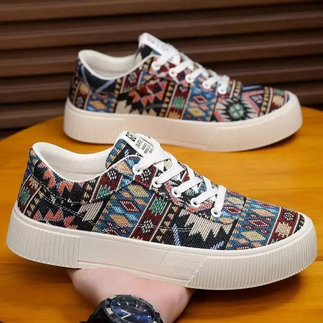 Men's Canvas Low Top Sneakers - Flat Sole, Vulcanized Style