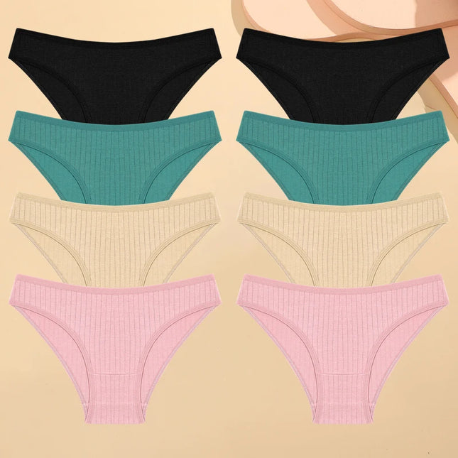 Set of 8 Cotton Striped Low-Rise Stretchy Panties for Women