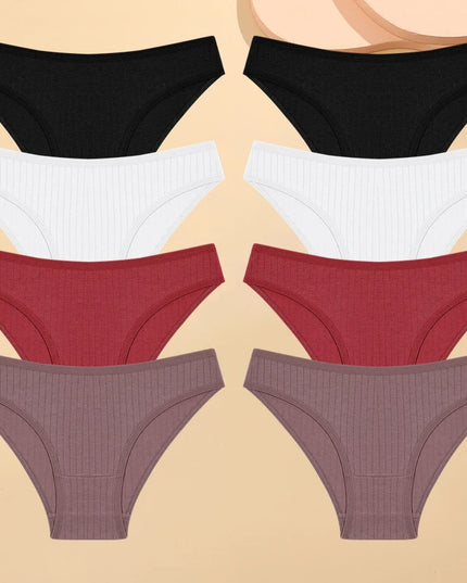 Set of 8 Cotton Striped Low-Rise Stretchy Panties for Women