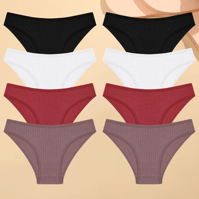 Set of 8 Cotton Striped Low-Rise Stretchy Panties for Women
