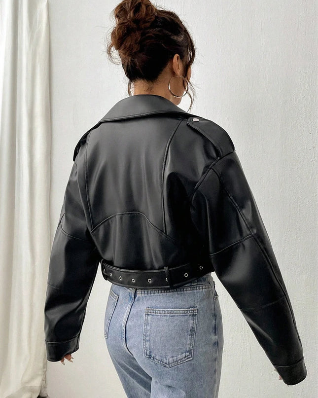 Womens Faux Leather Casual Fit Jacket