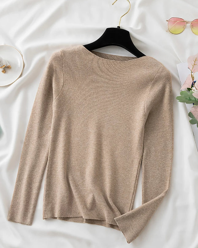 High-Quality Slim Knitted O-Neck Sweater for Women - Various Colors