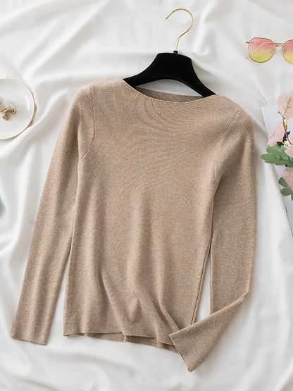 High-Quality Slim Knitted O-Neck Sweater for Women - Various Colors