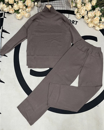 Women's 2 Piece Knitted Turtleneck Sweater & Straight Leg Pants Set