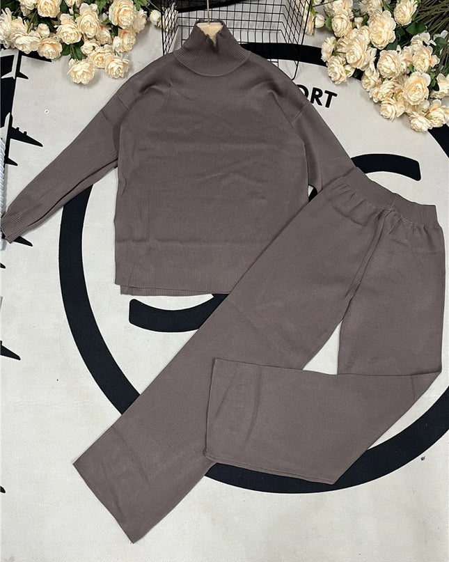 Women's 2 Piece Knitted Turtleneck Sweater & Straight Leg Pants Set