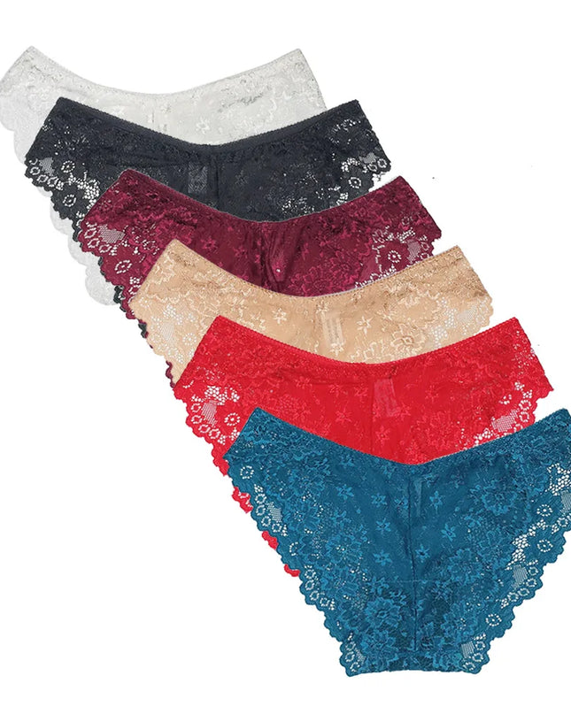 5-Piece Women's Lace Briefs Set - Transparent Low-Rise Panties