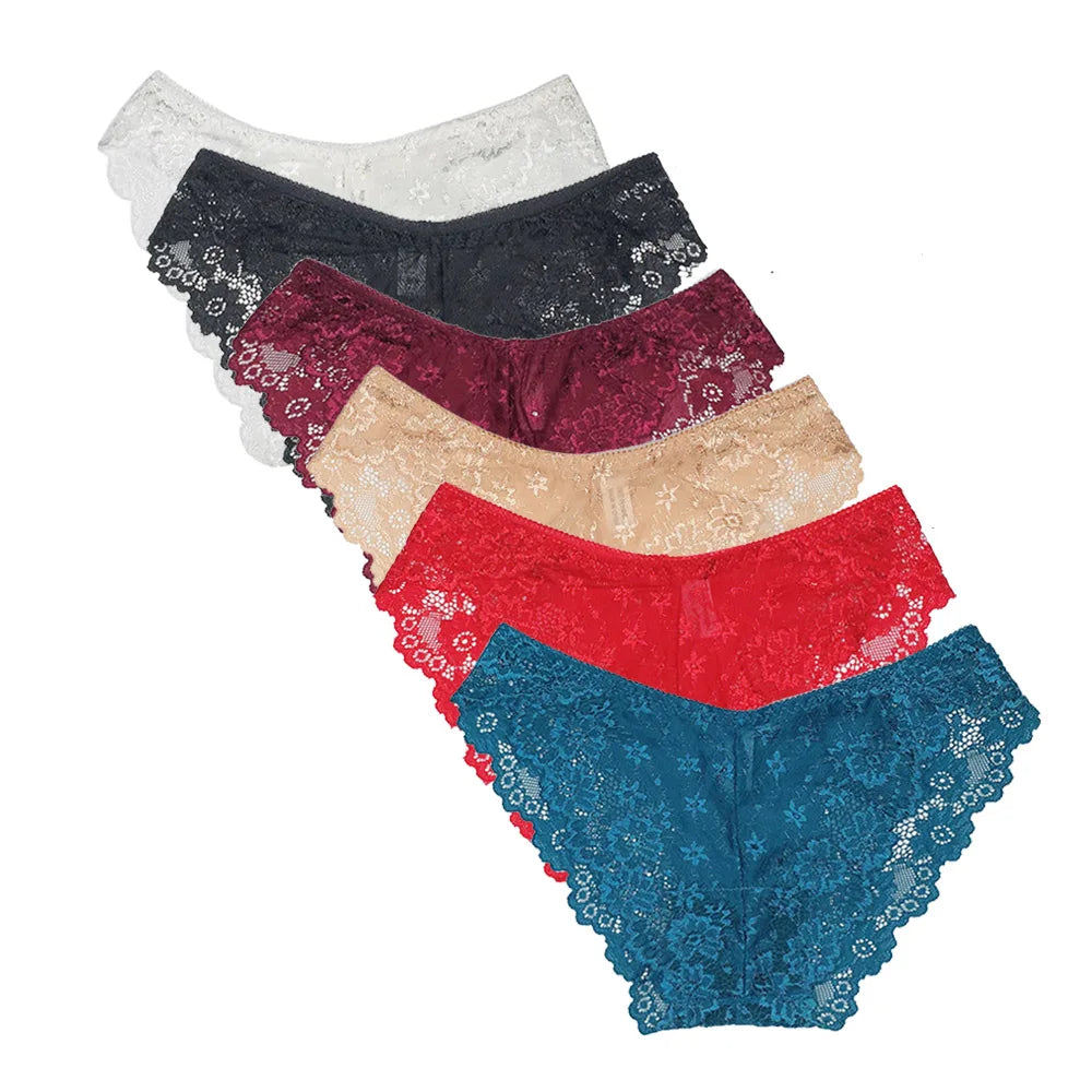 5-Piece Women's Lace Briefs Set - Transparent Low-Rise Panties