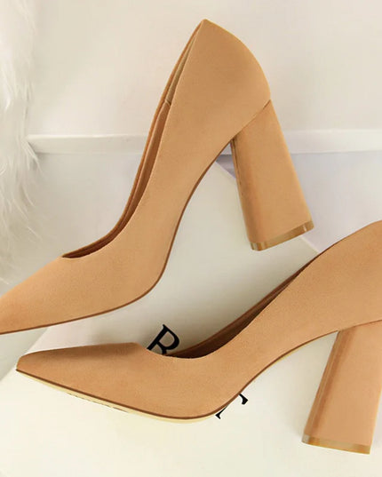 Elegant Women's Pointed Toe Flock Suede Heels