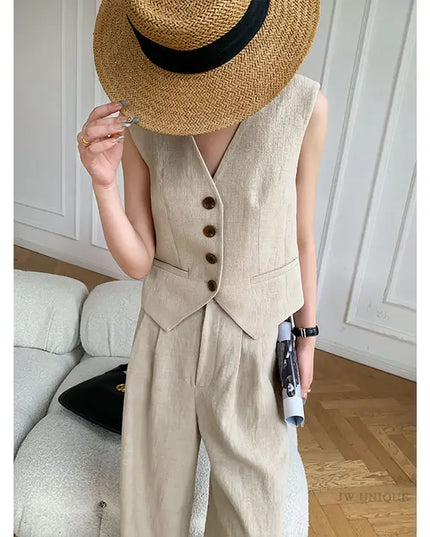 Women's Two-Piece Vest Top and Wide-Leg Pants Set
