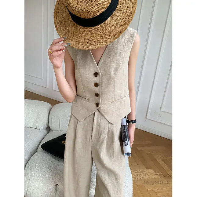 Women's Two-Piece Vest Top and Wide-Leg Pants Set