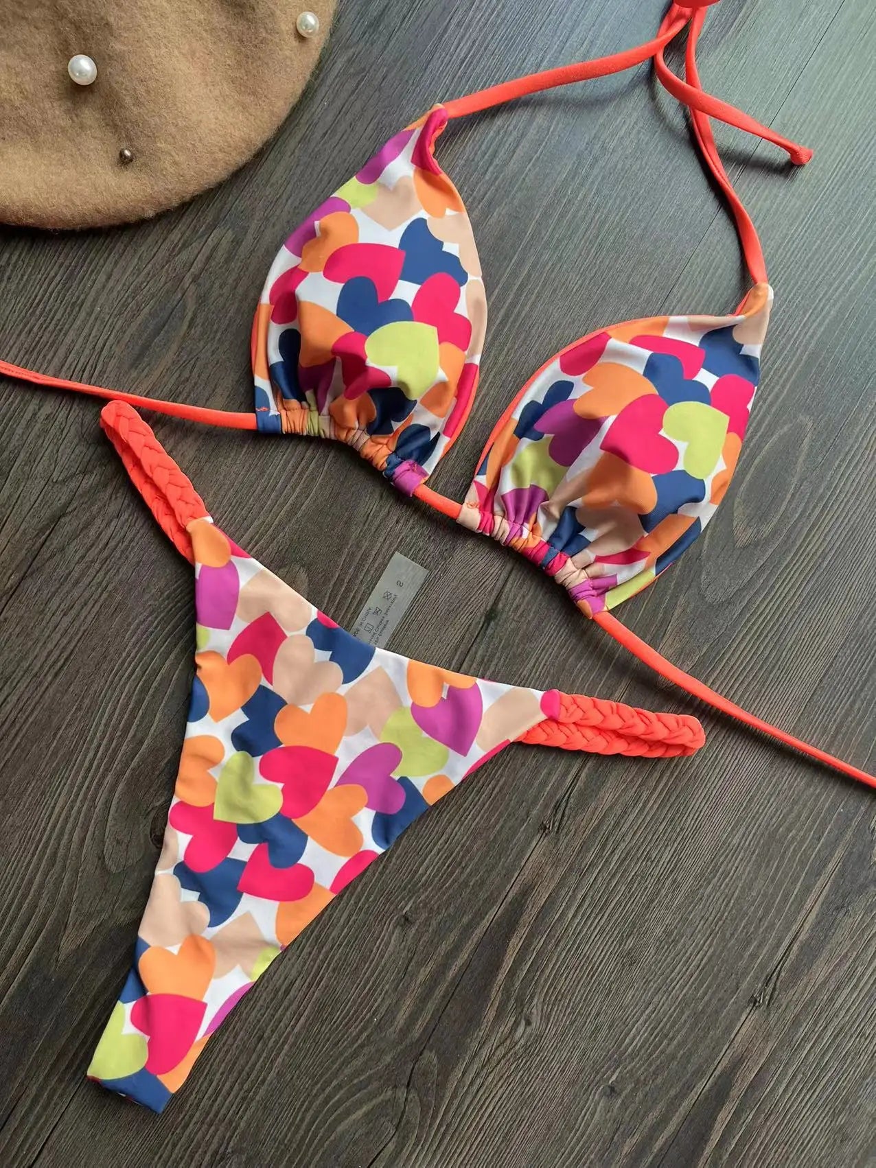 Women's Striped High-Waist Thong Bikini Set