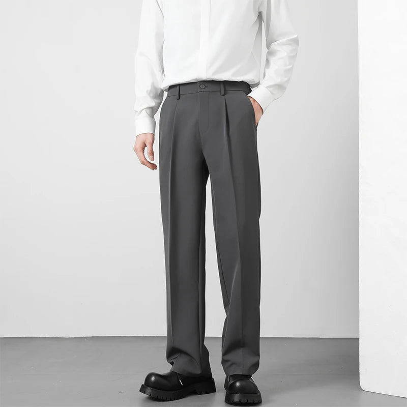Men's Loose Fit Pants - Classic Straight Leg Drape Trousers for Men