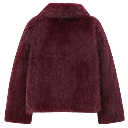 Women’s Plush Faux Fur Crop Jacket - Long Sleeve Stylish Coat