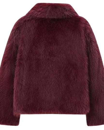 Women’s Plush Faux Fur Crop Jacket - Long Sleeve Stylish Coat