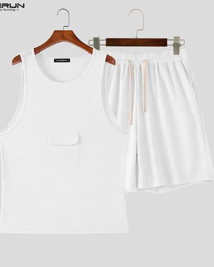 Incerun Men's Two-Piece Breathable Tank Top and Drawstring Shorts Set