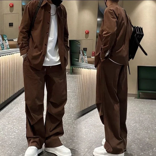Unisex Casual Loose-Fit All-Occasion Breathable Two-Piece Shirt and Pants Suit