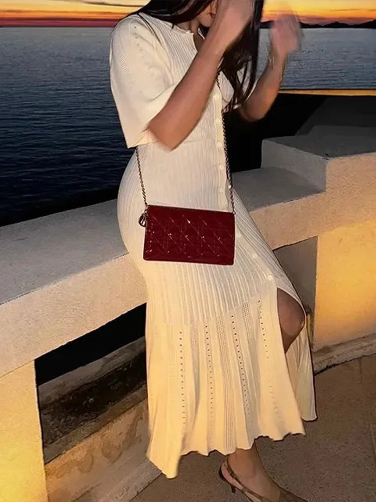 Women's Slim Fit Short Sleeve Knit Dress – Elegant Long Sleeve Summer Dress for Women