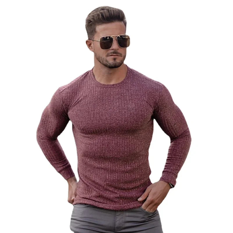 Men's Slim Fit Knitted Sweater - Breathable, Casual, Elastic, Stretch Fabric