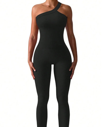 Women's One-Shoulder Ribbed Yoga Jumpsuit – Stylish Activewear