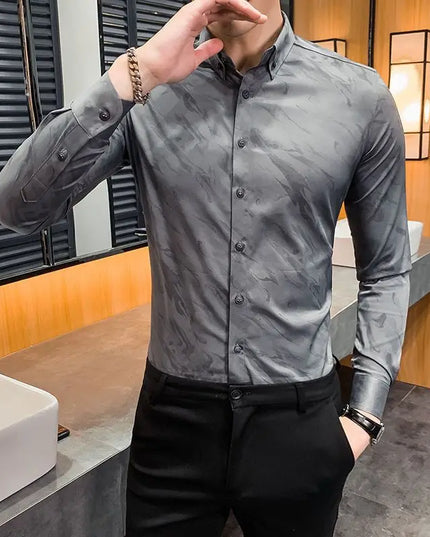 Men's Casual Slim Fit Shirt with Lapel Printing