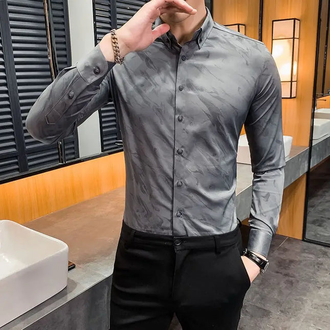 Men's Casual Slim Fit Shirt with Lapel Printing