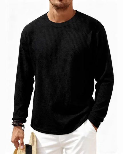 Men's Waffle Knit Crew Neck Long Sleeve Sweater
