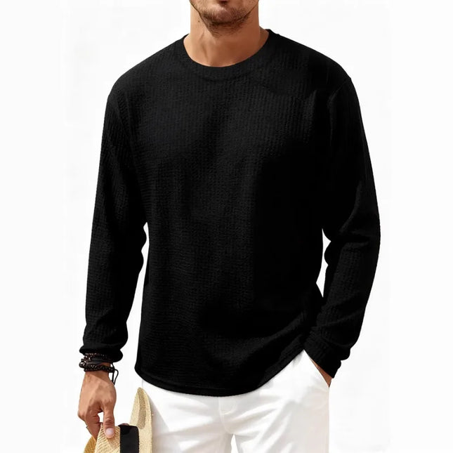 Men's Waffle Knit Crew Neck Long Sleeve Sweater