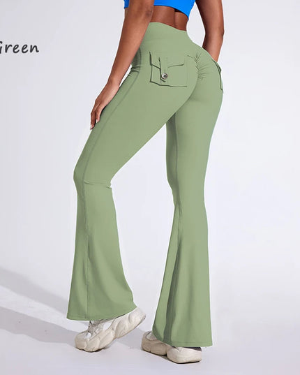 DIAS FIT JOY Women's High-Waisted Pocket Flared Pants | Hip-Lifting, Comfort Fit, Trendy Flared Trousers