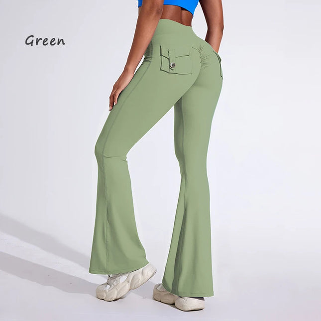 DIAS FIT JOY Women's High-Waisted Pocket Flared Pants | Hip-Lifting, Comfort Fit, Trendy Flared Trousers