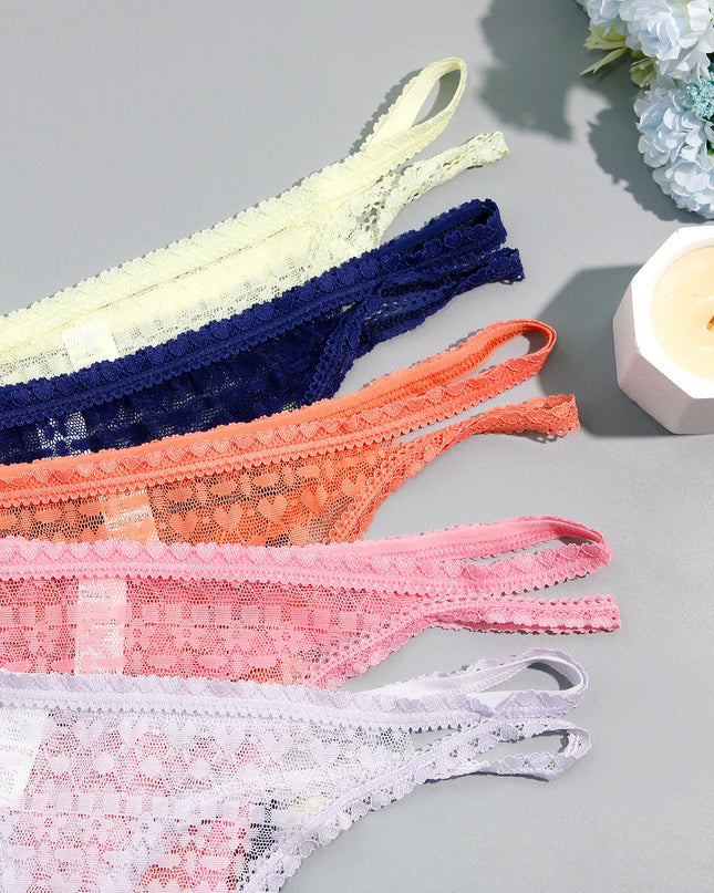 5-Pack Women's Lace Double-Layer Thin Strap Full Lace Thong Underwear