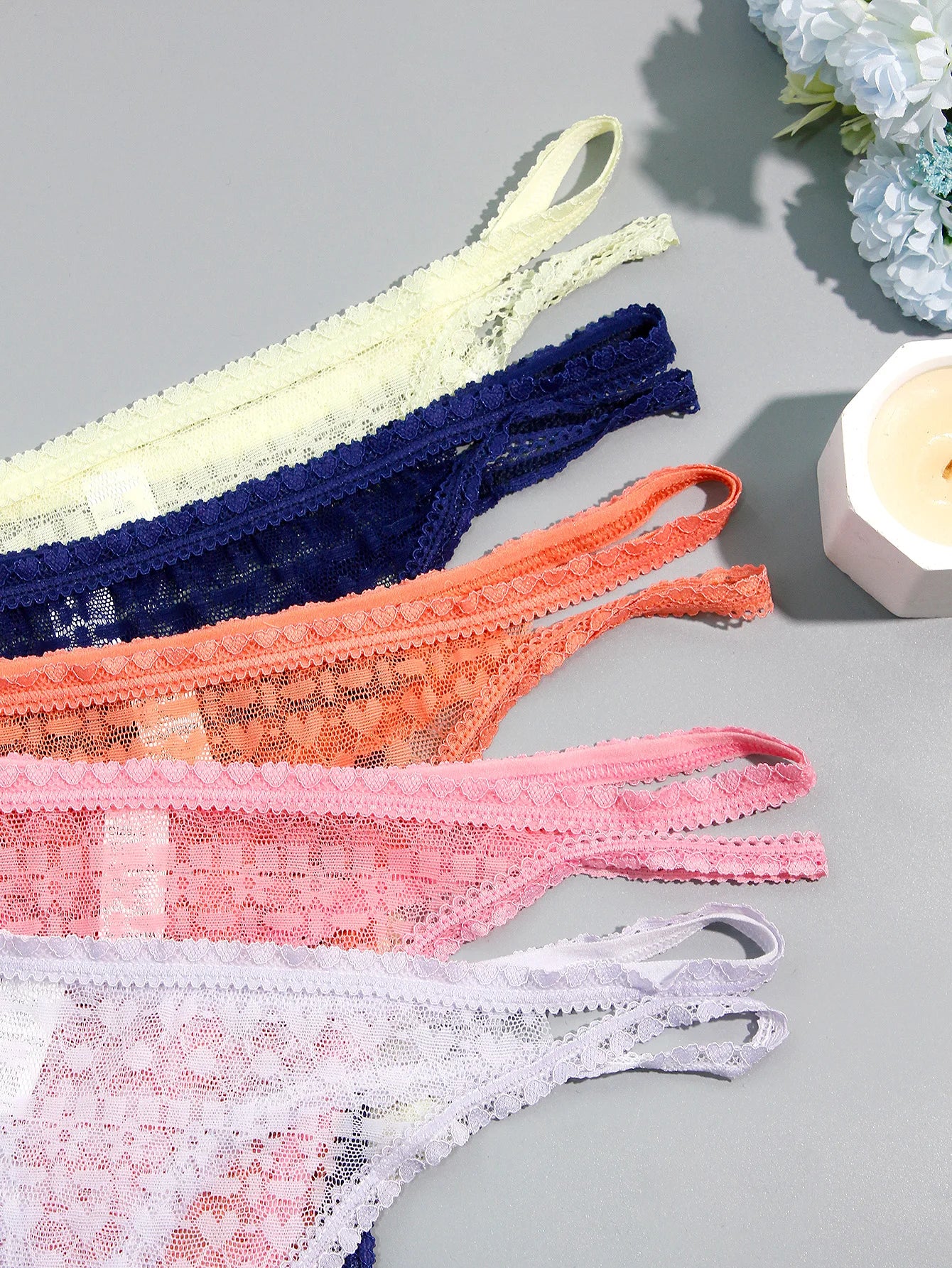 5-Pack Women's Lace Double-Layer Thin Strap Full Lace Thong Underwear