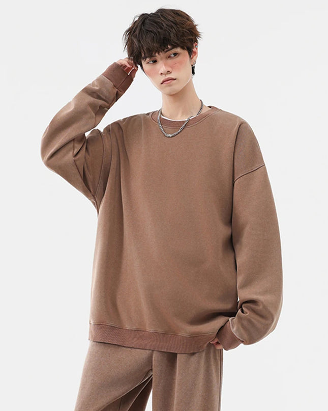 Men's Washed Faded O-Neck Knit Sweater - Oversized Fit