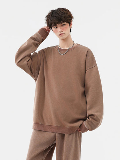 Men's Washed Faded O-Neck Knit Sweater - Oversized Fit