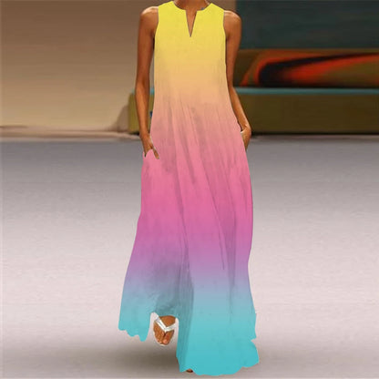 Women's Vintage Boho Printed Sleeveless V-Neck Maxi Dress