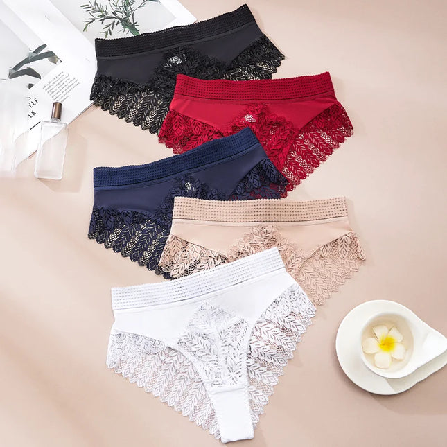 5-Pair Women's Lace High-Waist Sheer Triangle Panties