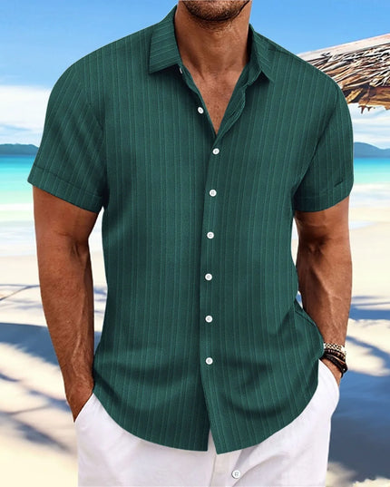 Men's Vertical Jacquard Short Sleeve Button-Down Shirt