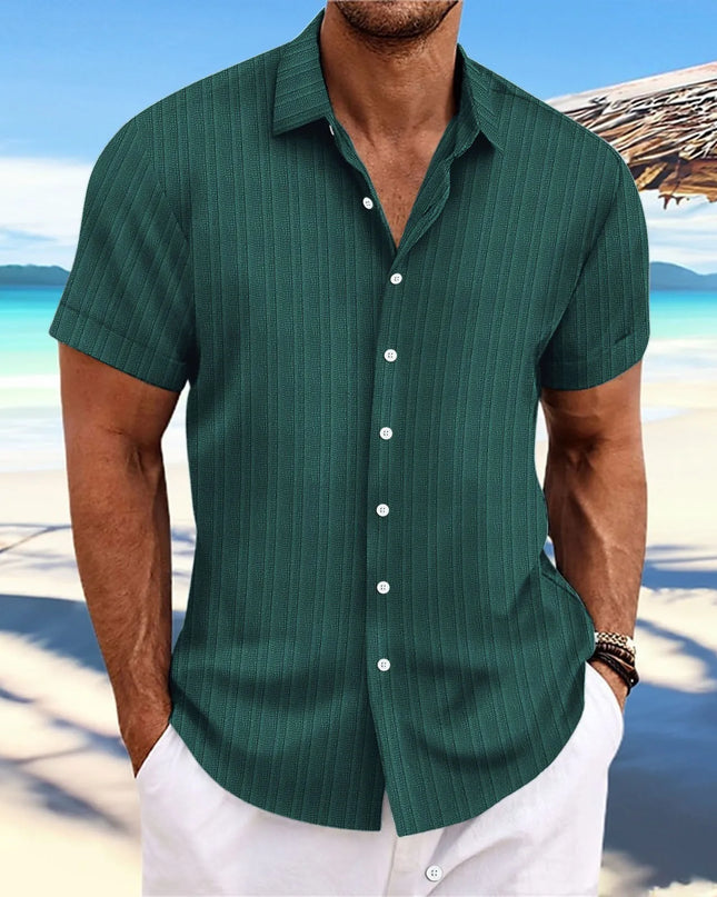 Men's Vertical Jacquard Short Sleeve Button-Down Shirt