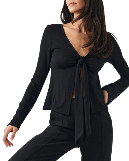 Women's Long Sleeve V-Neck Tie-Front Blouse