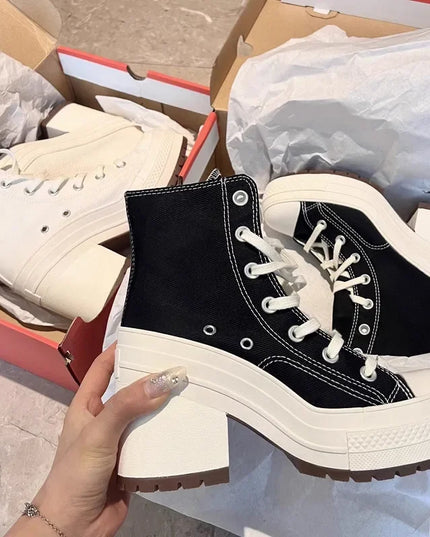 Stylish Women's Canvas Lace Up Heels