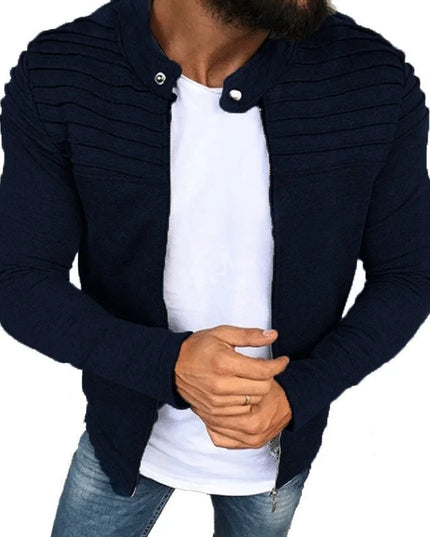 Men's Slim Fit Pleated Stripe Jacket with Zipper