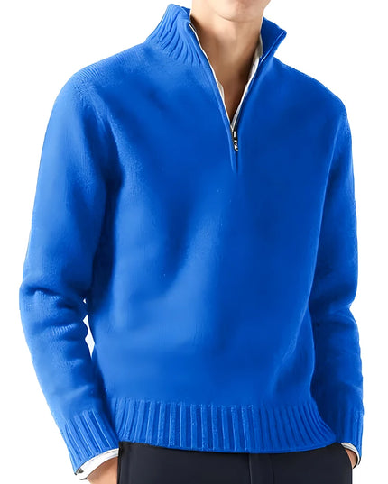 Men's Long Sleeve Turtleneck Sweater - Knitted, Breathable, Half-Zip Design
