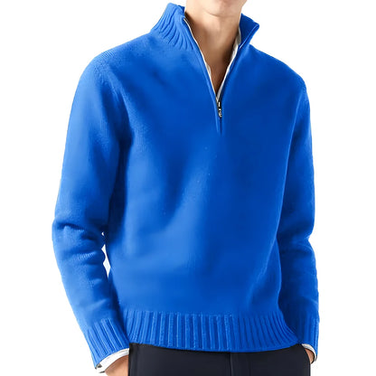 Men's Long Sleeve Turtleneck Sweater - Knitted, Breathable, Half-Zip Design