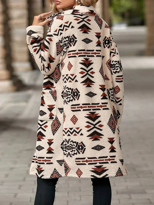Women's Single-Breasted Fleece Long Overcoat Jacket