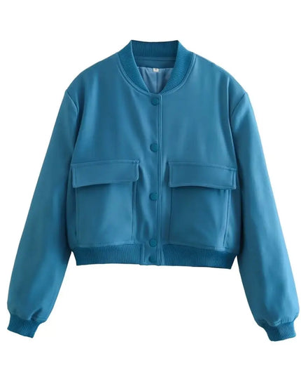 Women's V-Neck Single-Breasted Jacket with Pockets