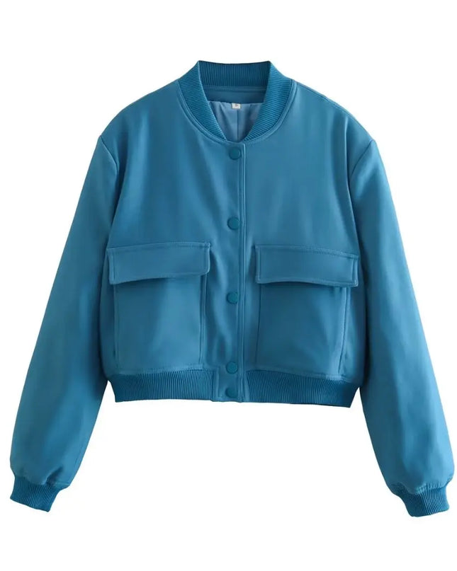 Women's V-Neck Single-Breasted Jacket with Pockets